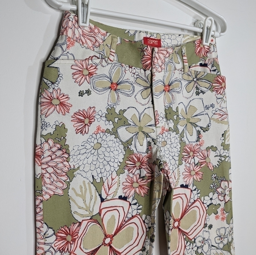 Esprit Floral Print Green and Pink Wide-Leg Pants - Picture 7 of 11